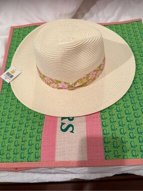 Masters 2026 Cream Straw Sun Hat with Pink Floral band and Masters emblem